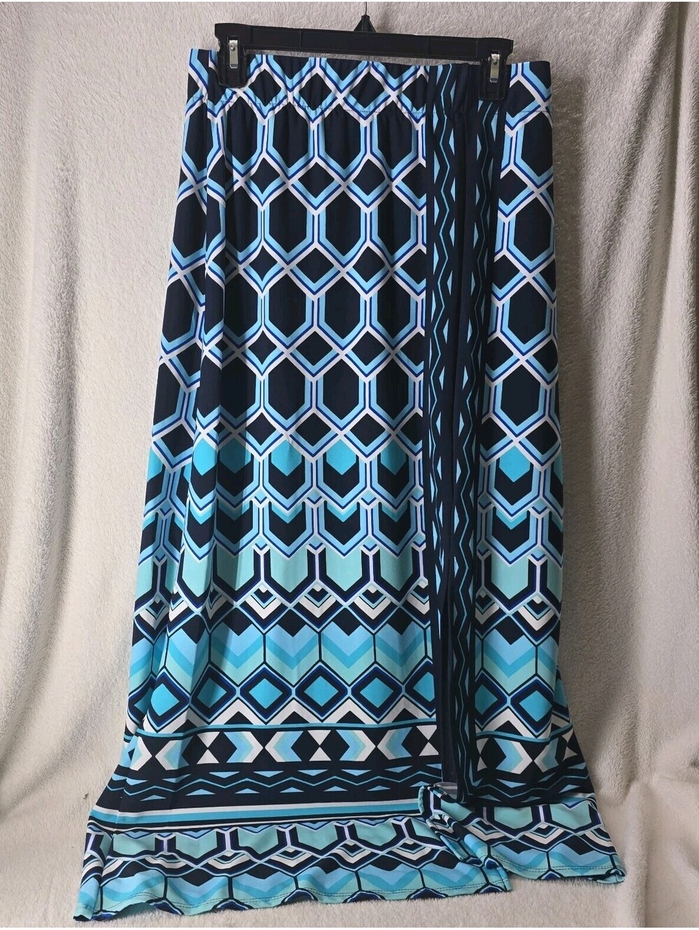 Chico's Size 0 Small Long Skirt Blue Palette Elastic Waist Geometric Shapes